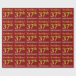 Papier Cadeau Rouge, Imitation Gold Look "37th BIRTHDAY"