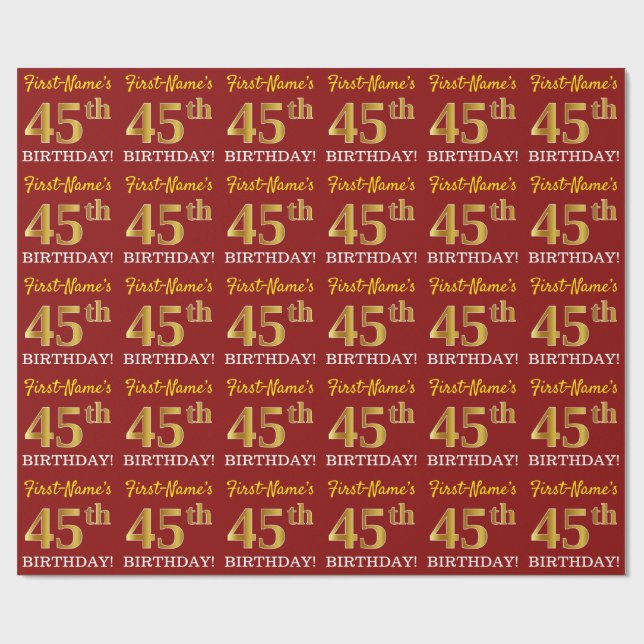 Papier Cadeau Rouge, Imitation Gold Look "45e anniversaire" (Plat)