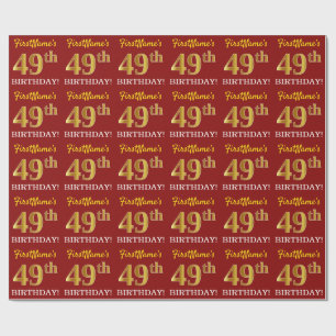 Papier Cadeau Rouge, Imitation Gold Look "49ème anniversaire"