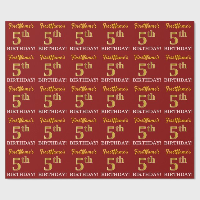 Papier Cadeau Rouge, Imitation Gold Look "5e anniversaire" (Plat)