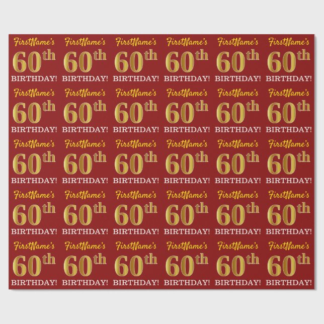 Papier Cadeau Rouge, Imitation Gold Look "60e anniversaire" (Plat)