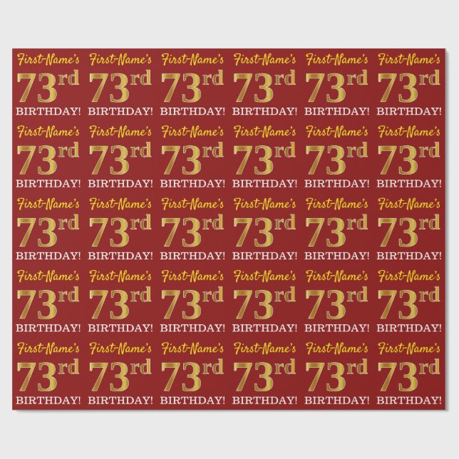 Papier Cadeau Rouge, Imitation Gold Look "73ème anniversaire" (Plat)