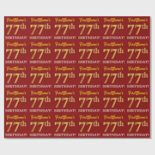 Papier Cadeau Rouge, Imitation Gold Look "77th BIRTHDAY"