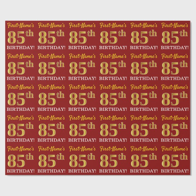 Papier Cadeau Rouge, Imitation Gold Look "85e anniversaire" (Plat)