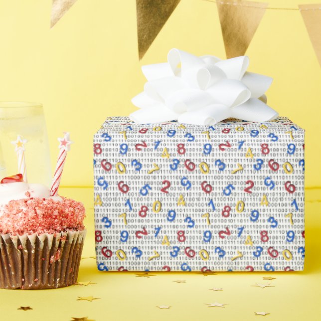 Papier Cadeau Rouge Jaune Bleu Numéro Noir Blanc (Fête d'anniversaire)