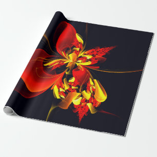 Papier Cadeau Rouge Jaune Floral Moderne Résumé Modèle Art #10