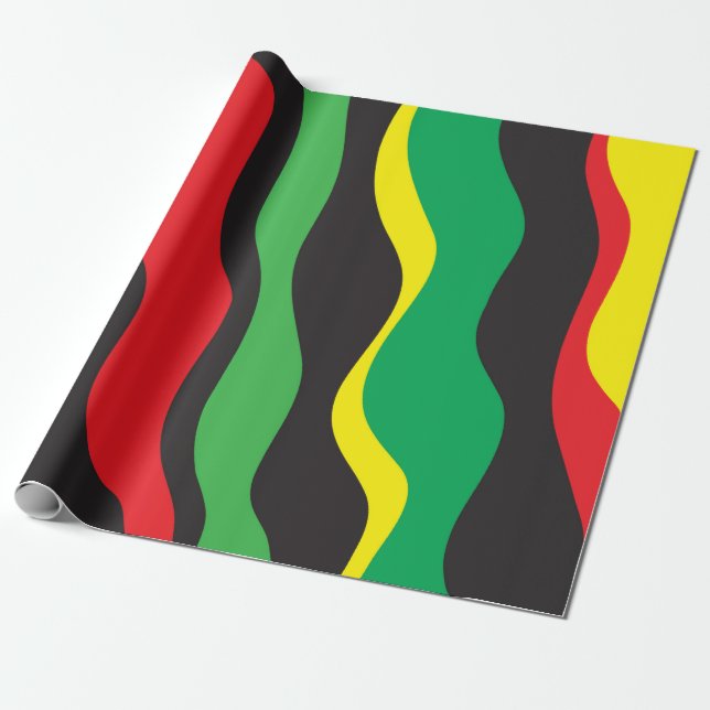 Papier Cadeau Rouge Jaune Vert Noir Vague Rasta (Déroulé)