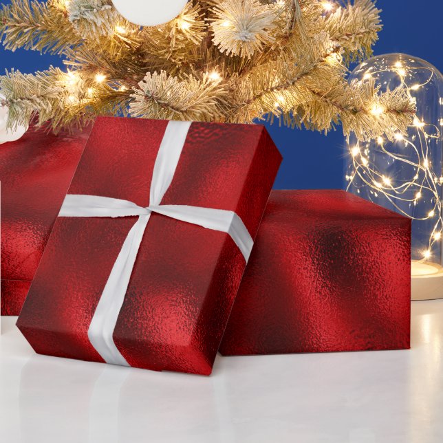 Papier Cadeau Rouge Luxe Faux Feuille (Vacances)