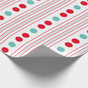 Papier Cadeau Rouge moderne et Turquoise Pois et rayures