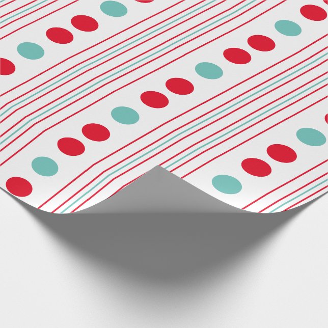 Papier Cadeau Rouge moderne et Turquoise Pois et rayures (Coin)