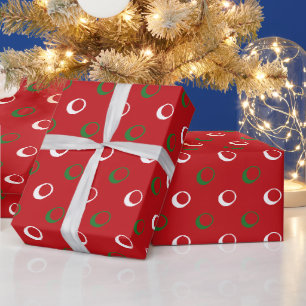 Papier Cadeau Rouge moderne vert blanc pois mignon Noël