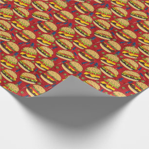 Papier Cadeau Rouge Motif Cheeseburger