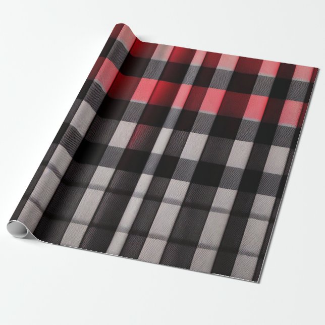 Papier Cadeau Rouge Noir Abstrait Plaid Collection moderne (Déroulé)