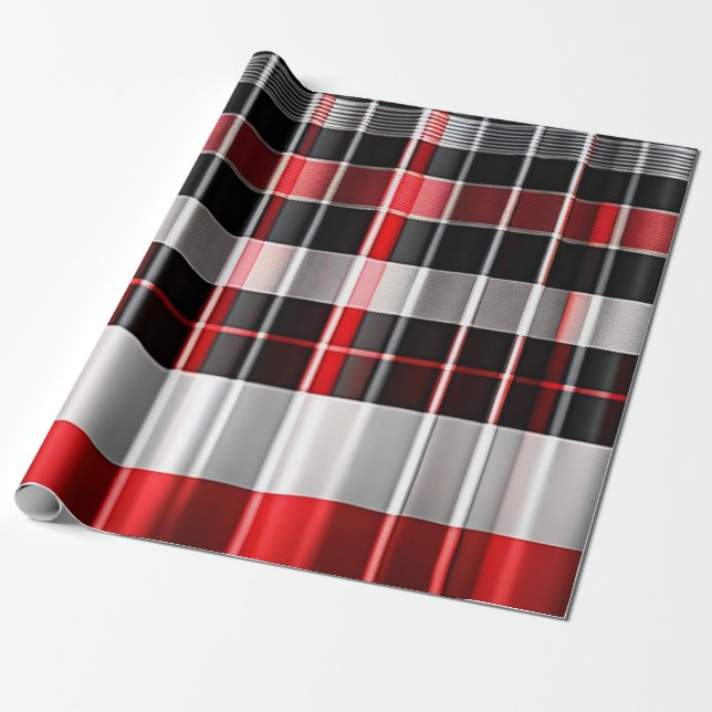 Papier Cadeau Rouge Noir Abstrait Plaid Collection populaire (Déroulé)