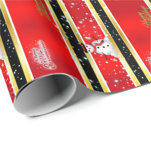 Papier Cadeau Rouge Noir et Or Rayures de Noël