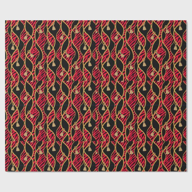 Papier cadeau Rouge, Noir & Or (Plat)