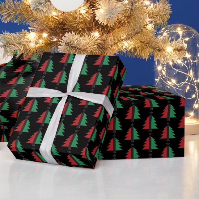 Papier Cadeau Rouge noir vert sapin de Noël Motif Kwanzaa (Vacances)