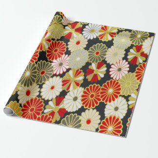 Papier Cadeau Rouge or Blanc Japonais Kimono Floral Découpage