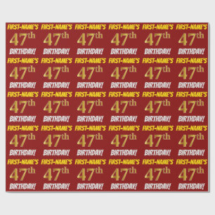 Papier Cadeau Rouge, Or Faux/Imitation, "47e ANNIVERSAIRE"