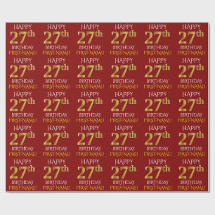 Papier Cadeau Rouge, or "JOYEUX 27ème ANNIVERSAIRE " de Faux