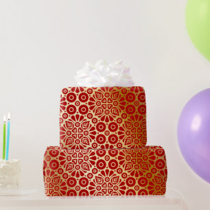 Papier Cadeau Rouge or oriental motif élégant