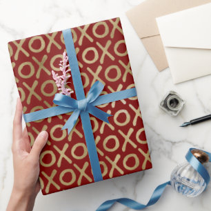 Papier Cadeau Rouge Or XOXO