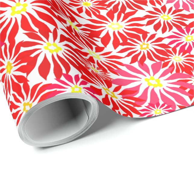 Papier Cadeau Rouge Poinsettia Allover Vacances Floral Wrap (Coin rond)