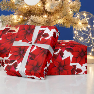 Papier Cadeau Rouge Poinsettia Vintage Pastel Noël sans couture