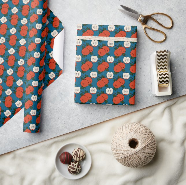 Papier cadeau rouge pomme bleu (Artisanat)