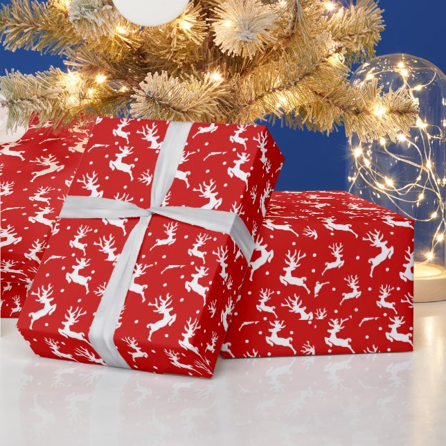 Papier cadeau rouge rennes adorables (Vacances)