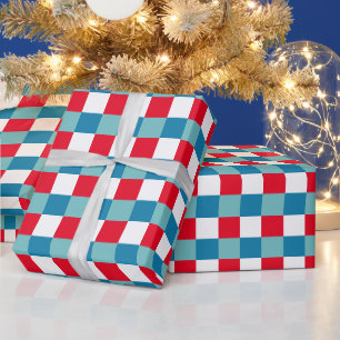 Papier Cadeau Rouge Rétro Blanc Bleu Tartan Carreaux 4 Juillet