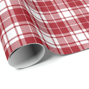 Papier Cadeau Rouge Rétro Blanc Noël Nouvel An Tartan Carreaux