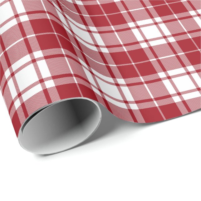 Papier Cadeau Rouge Rétro Noël Blanc Nouvel An Tartan Carreaux (Coin rond)