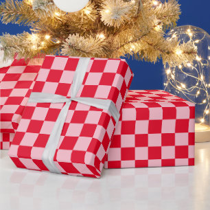 Papier Cadeau Rouge Rétro Noël Tartan à Carreaux Rose