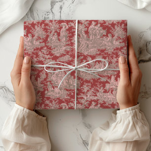 Papier Cadeau Rouge rose élégant Toile de Jouy vintage