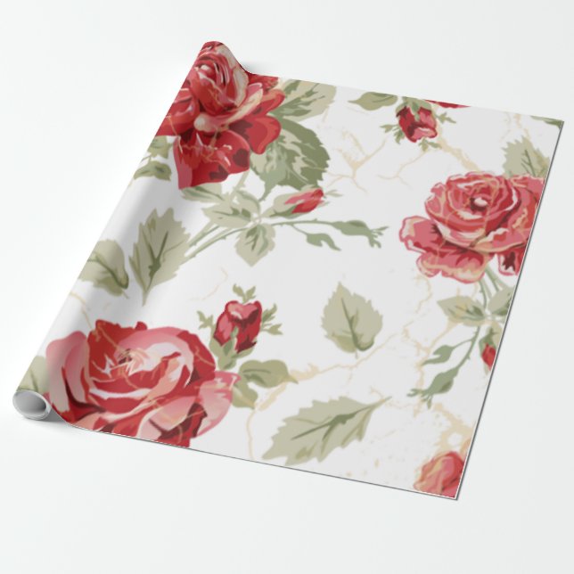 Papier Cadeau Rouge rose et blanc imprimé classique (Déroulé)