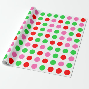 Papier Cadeau Rouge rose Vert Polka Point Noël