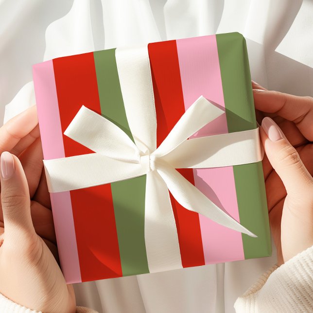Papier Cadeau Rouge Rose Vert Rayures (Créateur téléchargé)