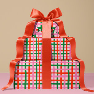 Papier Cadeau Rouge Rose Vert Rayures