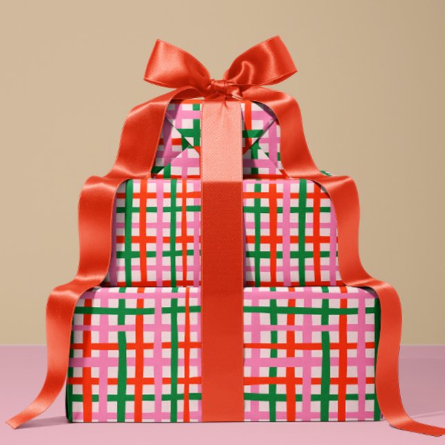 Papier Cadeau Rouge Rose Vert Rayures (Créateur téléchargé)