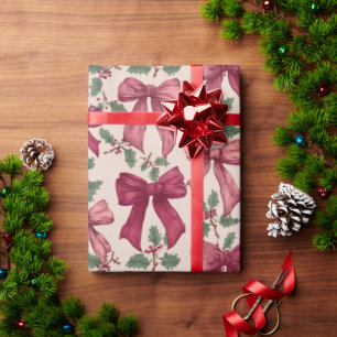Papier Cadeau Rouge rose Vintage Noël Vaches Envelopper le papie