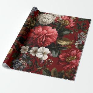 Papier Cadeau Rouge Rustique Botanique Audacieux Vintage Boho Fl