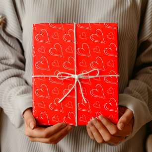 Papier Cadeau Rouge Saint-Valentin Chic Cœur Blanc Délicat