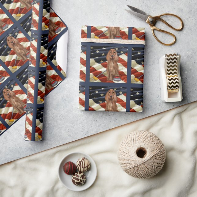 PAPIER CADEAU ROUGE SETTER BOUCLE  (Artisanat)