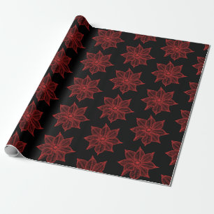 Papier Cadeau Rouge sur Fleurs croquantes noires