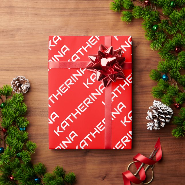 Papier Cadeau Rouge Uni | Nom Classique Blanc (Cadeau de vacances)