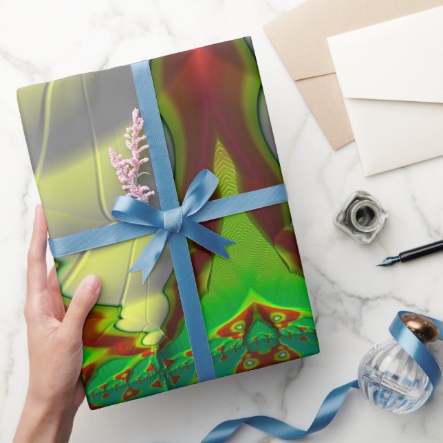 Papier Cadeau ~ Rouge Vert blanc fractal ~ Noël (Cadeaux)