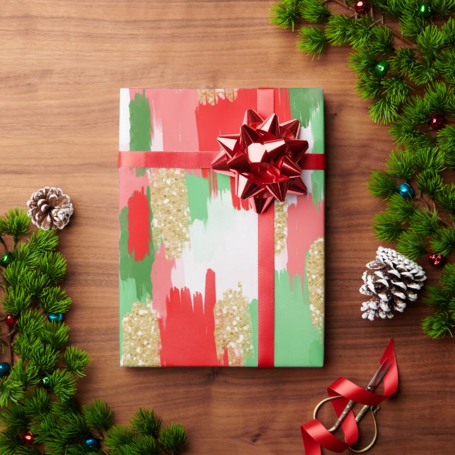Papier Cadeau Rouge, Vert Brosse de Noël (Cadeau de vacances)