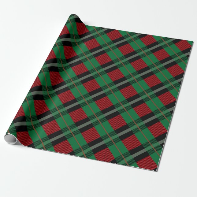 Papier Cadeau Rouge Vert Buffle Plaid Tartan Plaid Noël (Déroulé)