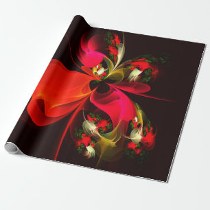 Papier Cadeau Rouge Vert Floral Moderne Art Abstrait Motif #02